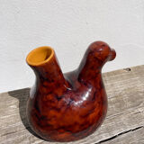 Zoomorphic pitcher bird / hen 1970 glazed ceramic brown and yellow