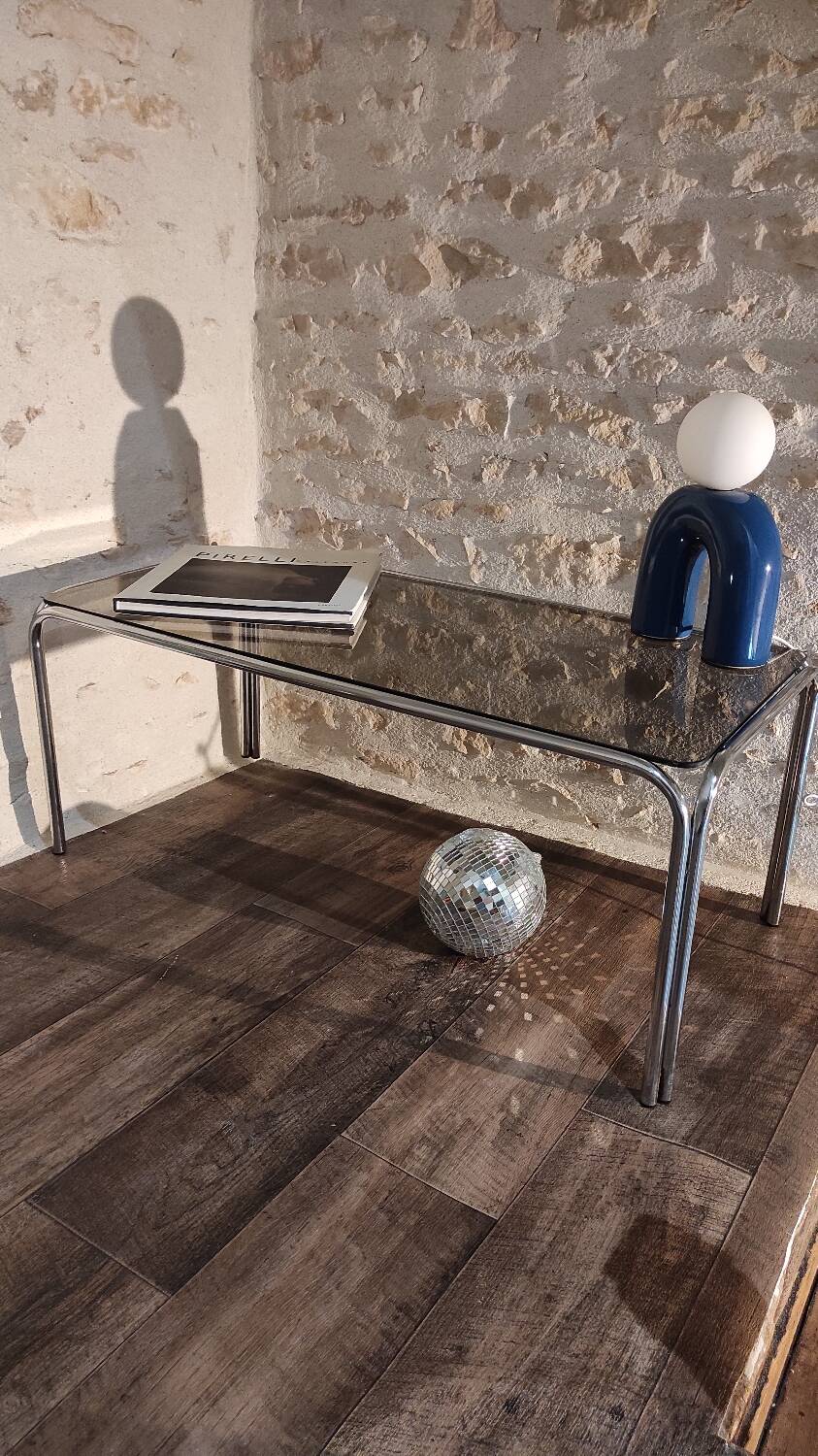 70's smoked tubular table