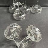6 ½ crystal guilloché champagne glasses – Art nouveau