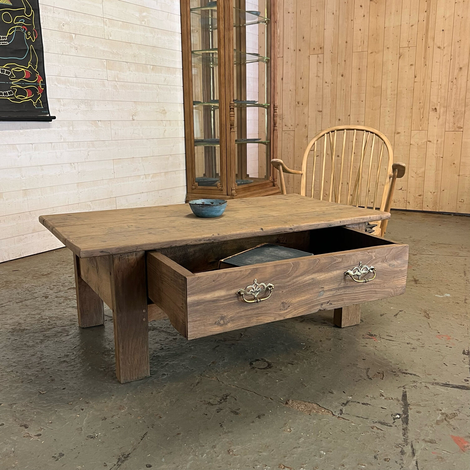 Rustic chestnut farmhouse coffee table