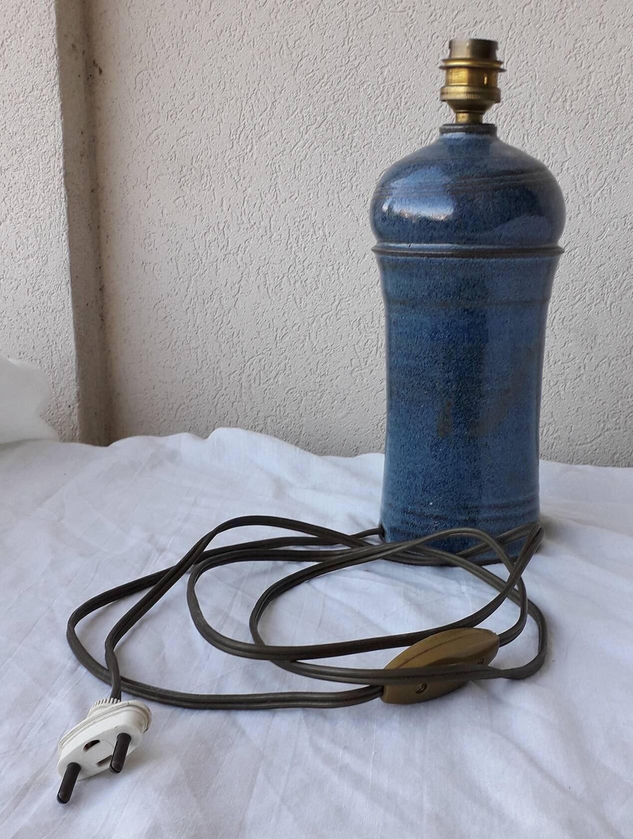 Blue stoneware lamp base