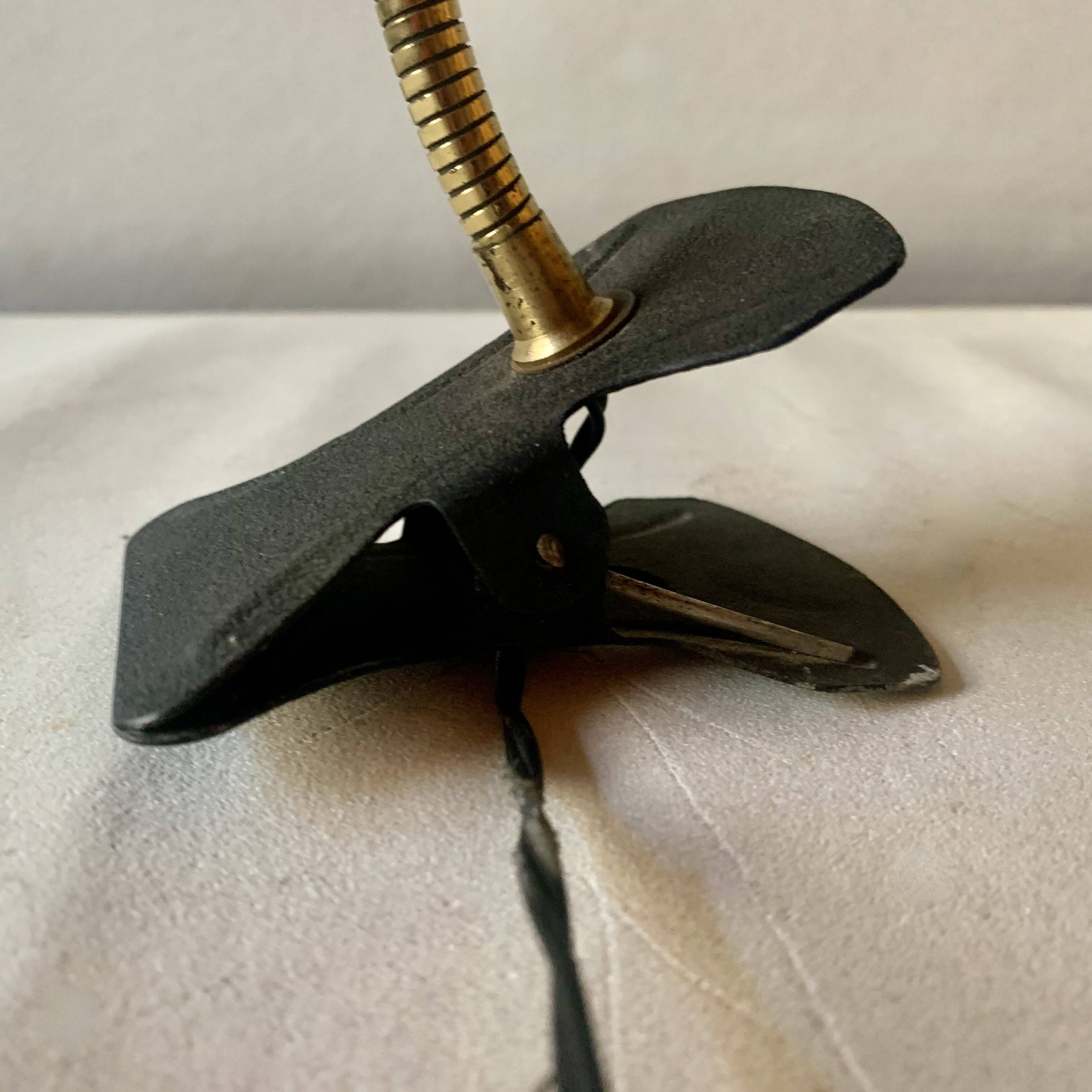 Brass and red painted metal clamp desk lamp - 1950s