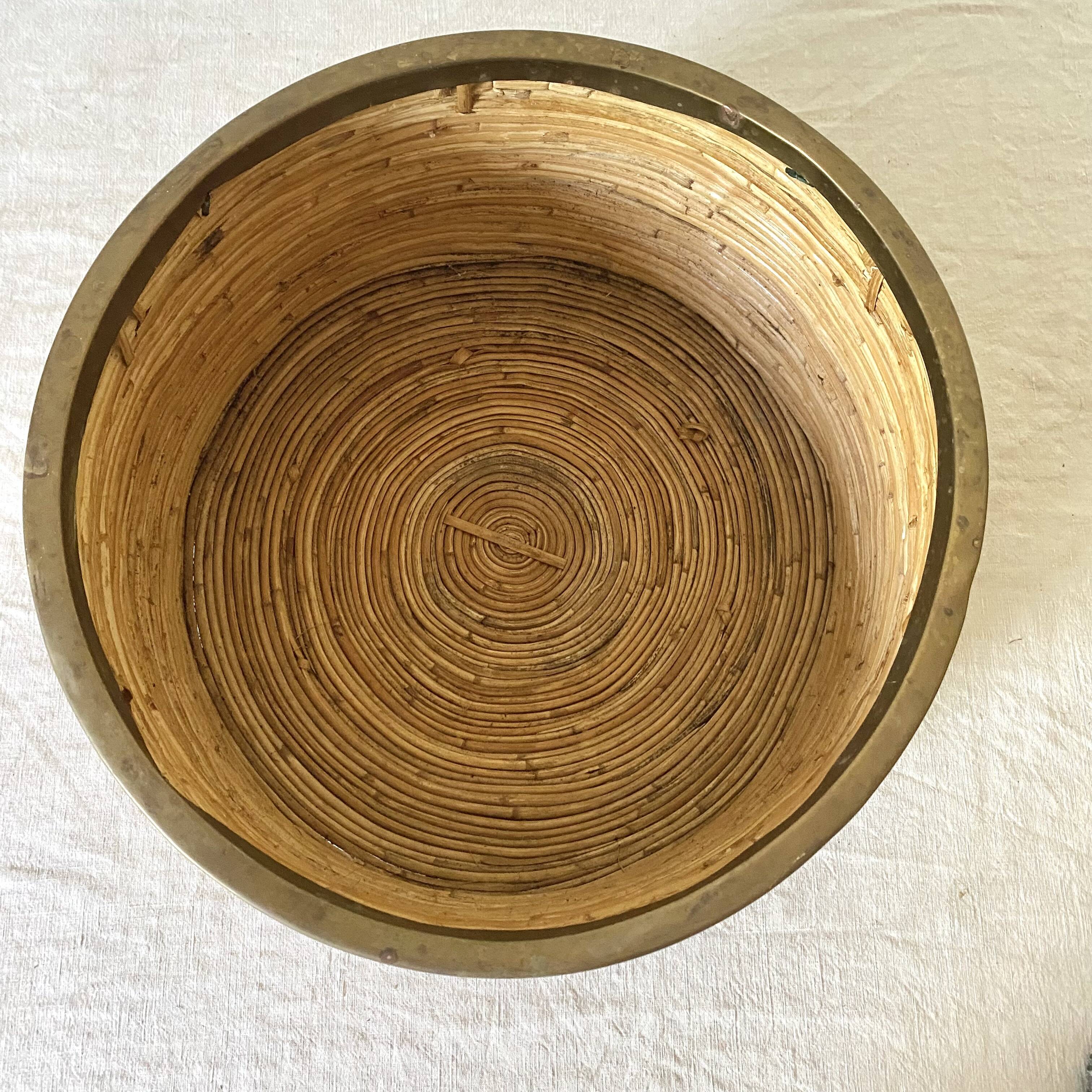 Rattan and brass basket 34 cm