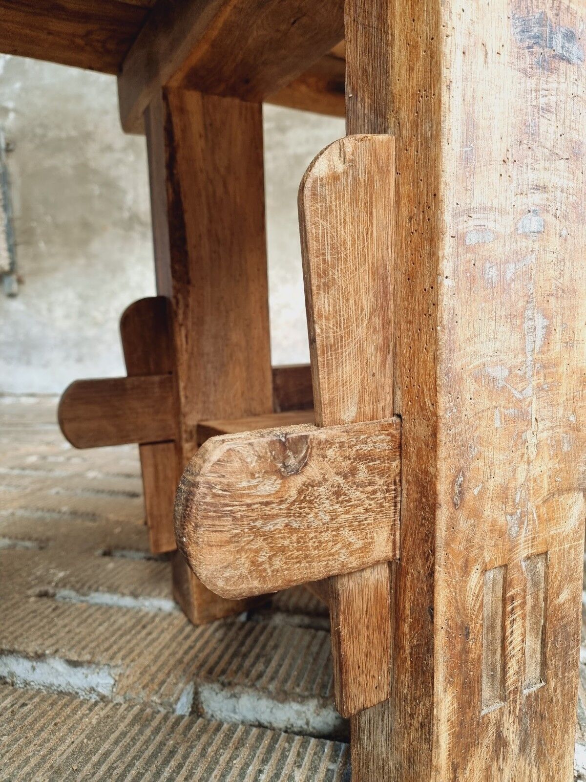 Antique workbench oak, beech side table