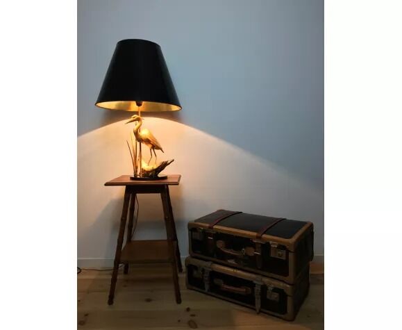 Bamboo side table, carved wood, 1960 harness
