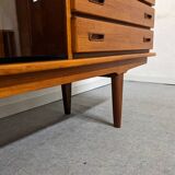 High sideboard, display cabinet and secretary, Scandinavian in teak, France around 1960.