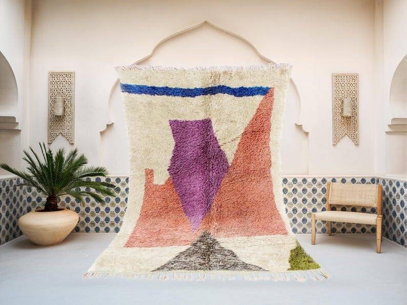 Handmade pure wool rug, traditional artisan, size 150 x 250 cm.