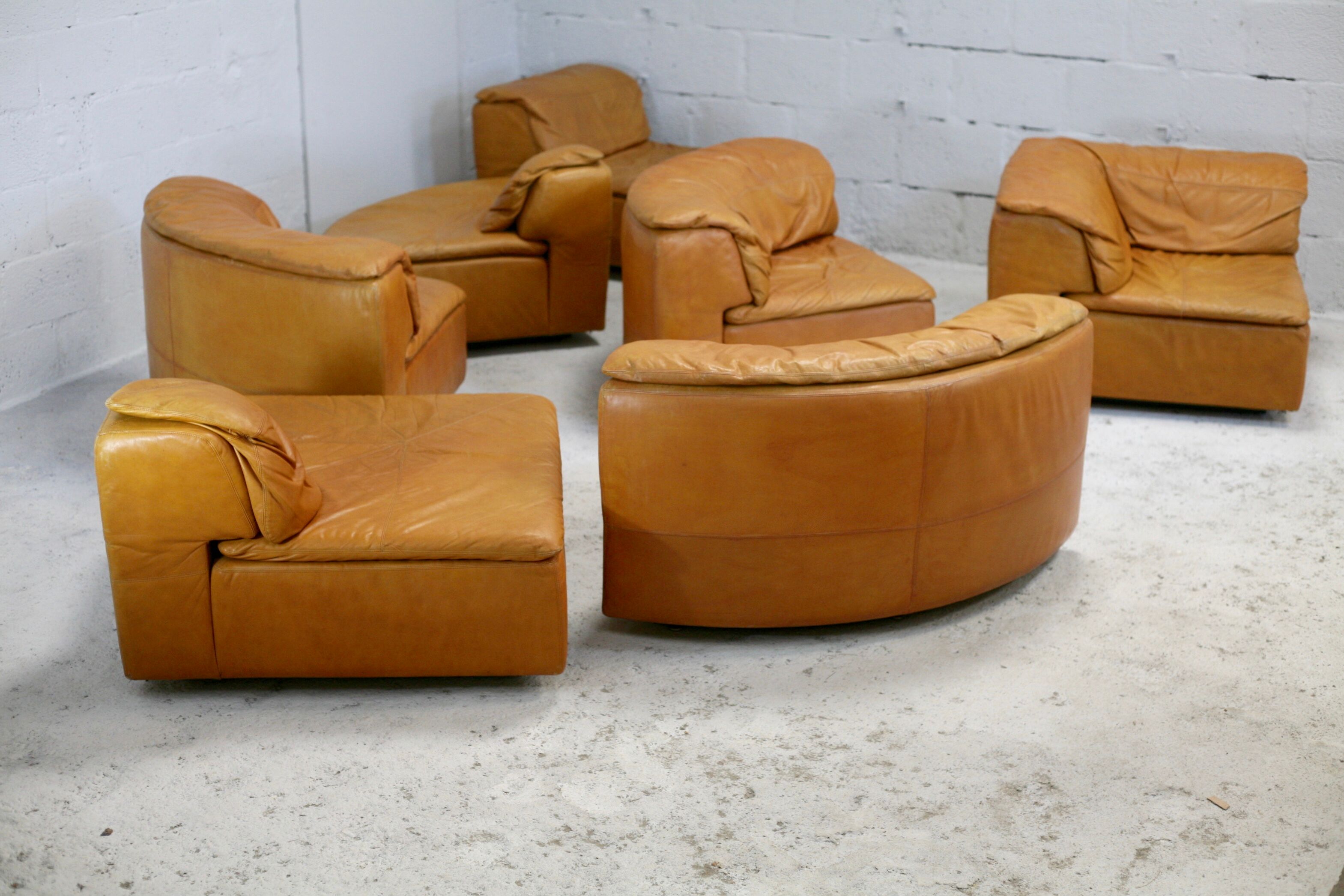 Leather modular sofa, 7 elements, 70s