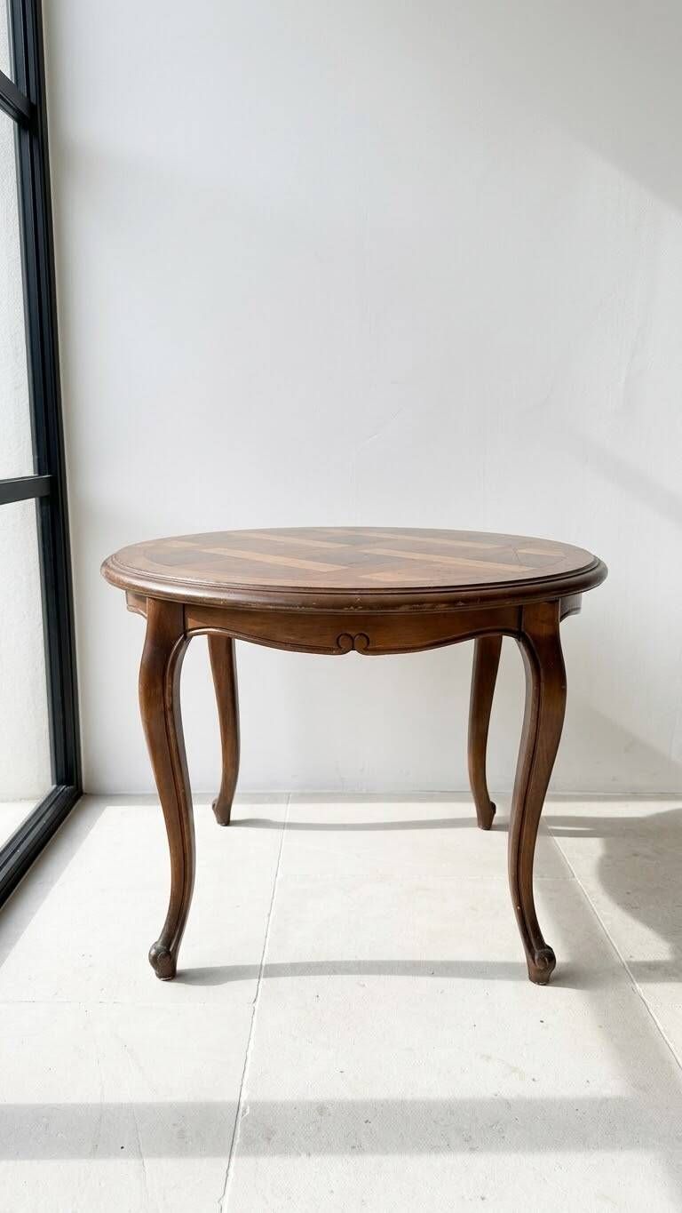 Louis XV round coffee table in marquetry wood - Ø 55 cm