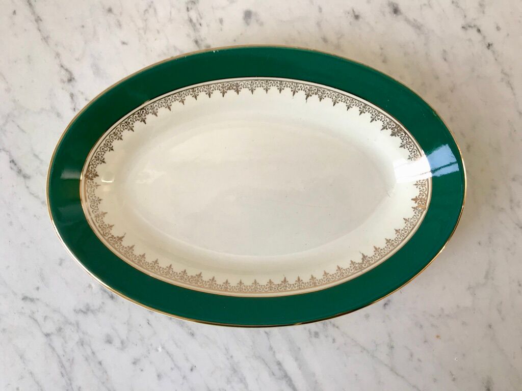 Ravier digoin sarreguemines model "martine" green and golden 50s