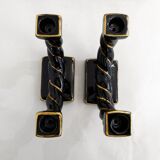 Pair of earthenware braided rope candlesticks