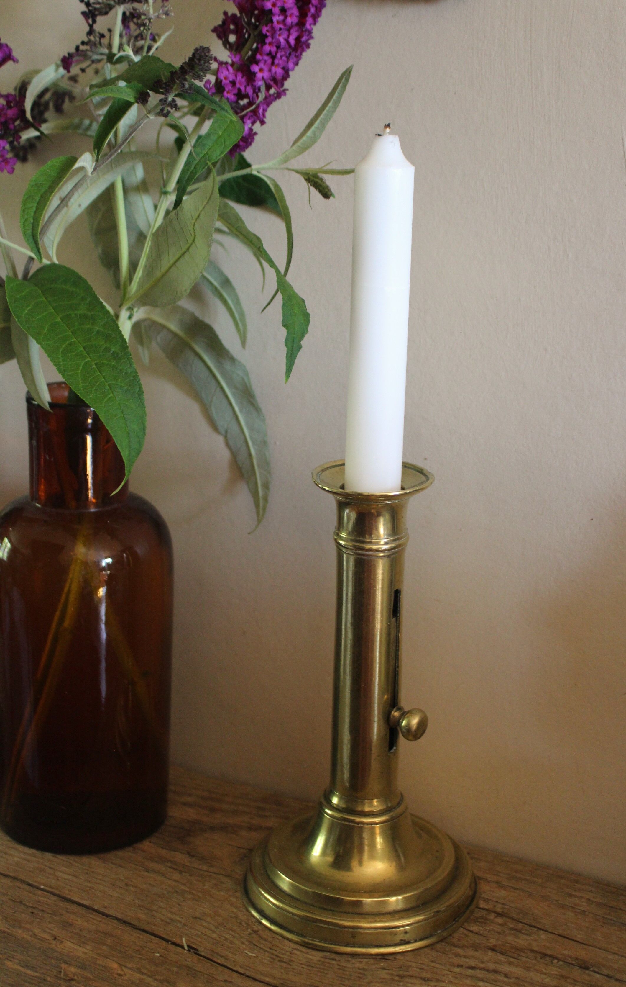 Brass torch candle push button