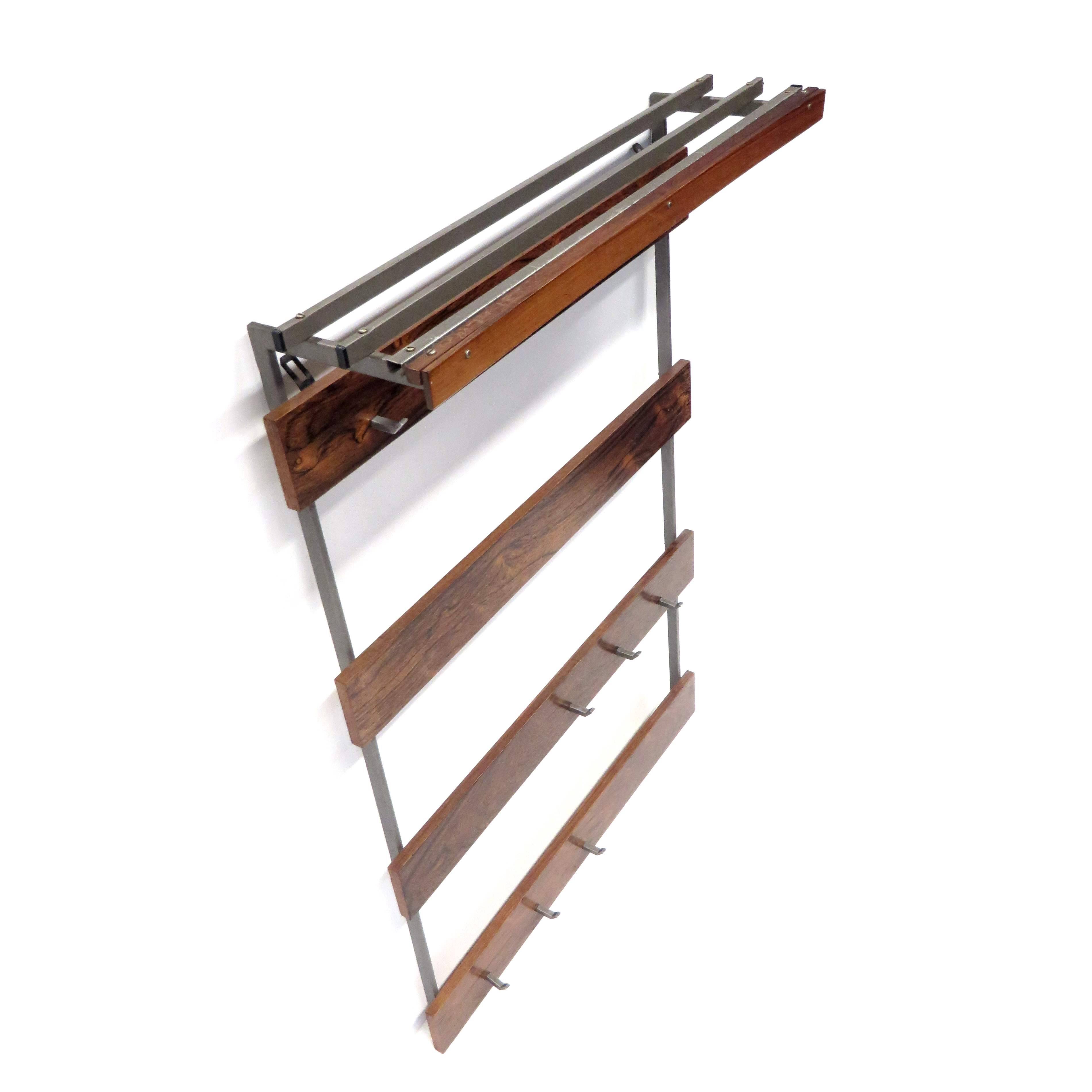 Large vintage rosewood coat rack with hooks made in the 60s
