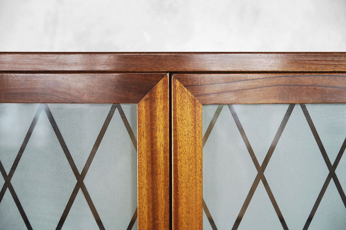 Antique Walnut and Burl Swedish Buffet with Glass Vitrine, 1940s