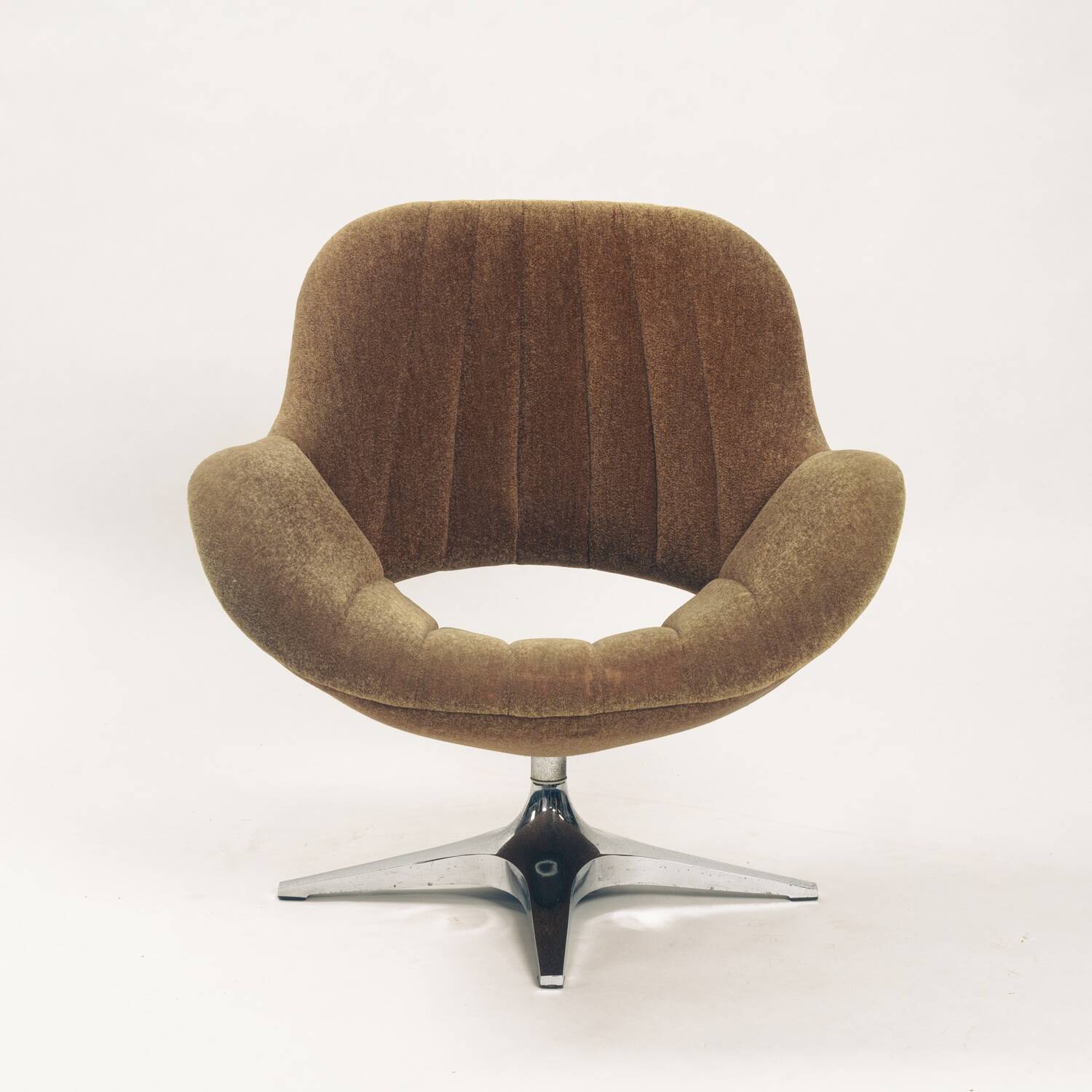 Fauteuil pivotant Space Age en mohair vert marron, années 1960
