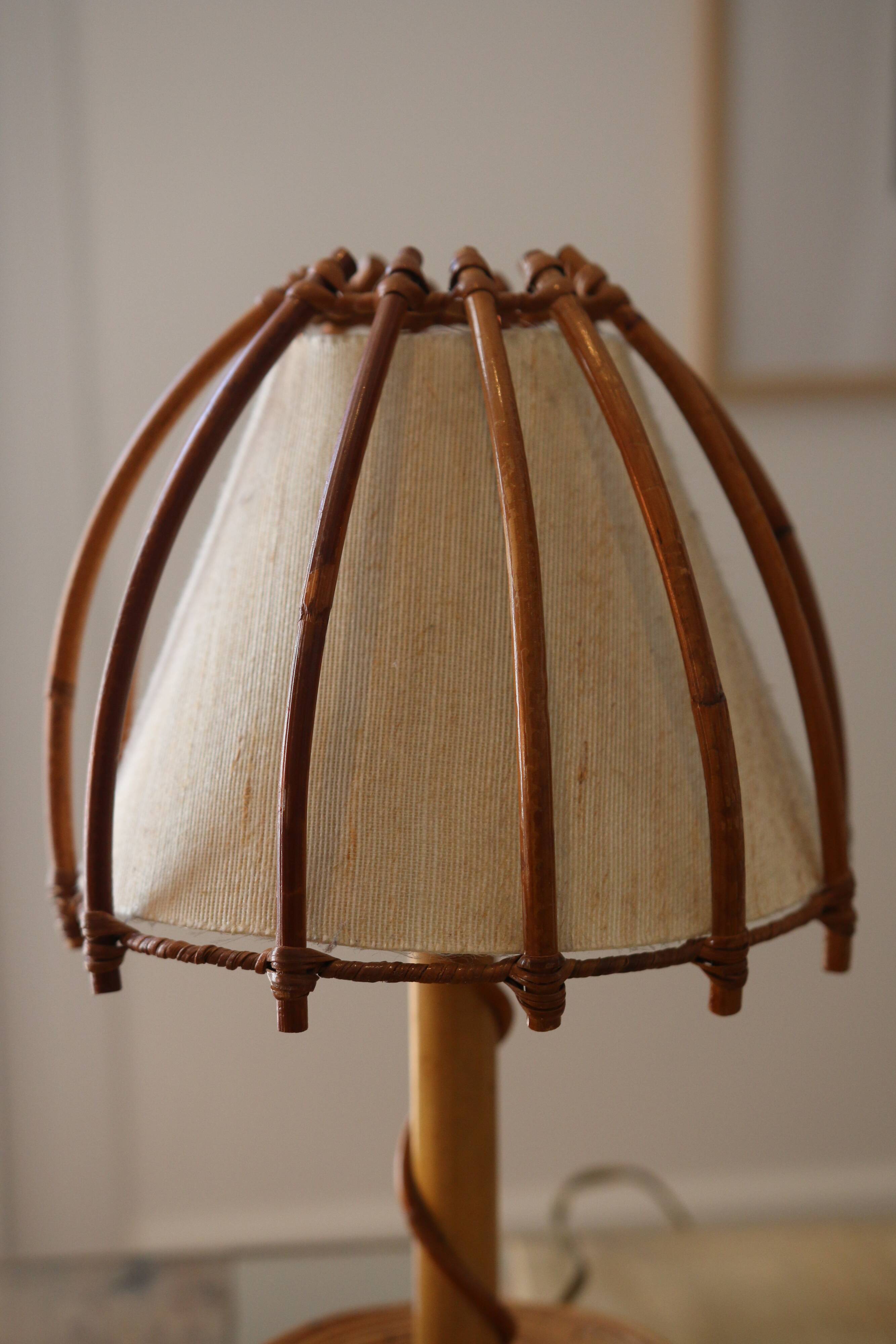 Louis Sognot rattan lamp, 1950s-60s