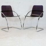 Pair of chairs by Yves Christin, tubular steel, purple plexiglass. Ed. Airborne, France cira 1970