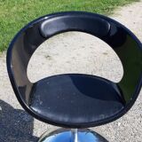 Fauteuil vintage chrome, plastic et cuir noir
