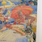 Canvas signed by Paul Braudey – Beach scene, oil on canvas 61 × 38 cm