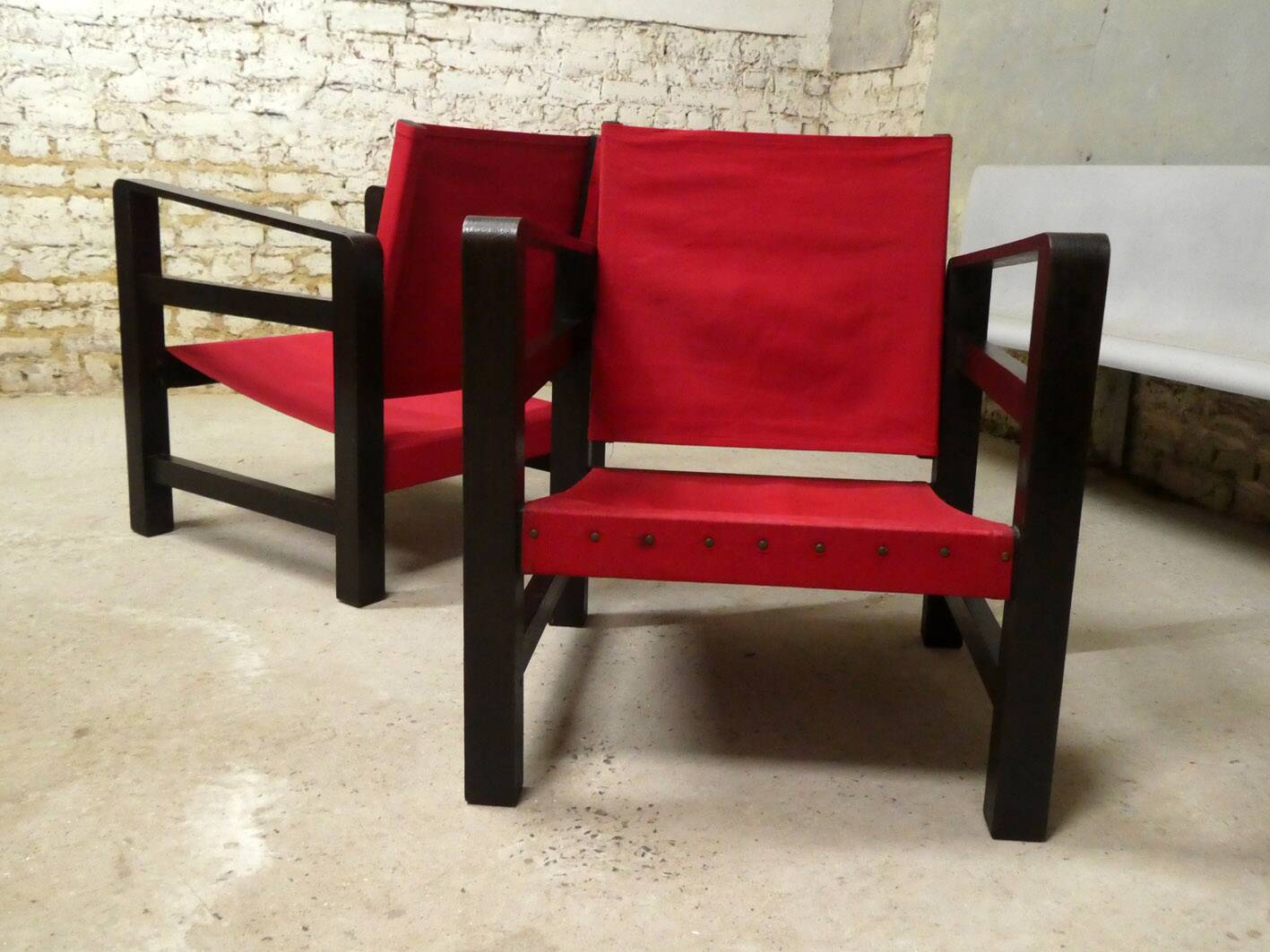 pair of oak safari armchairs, 1950