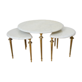 Ensemble de 3 tables gigognes marbre laiton années 60