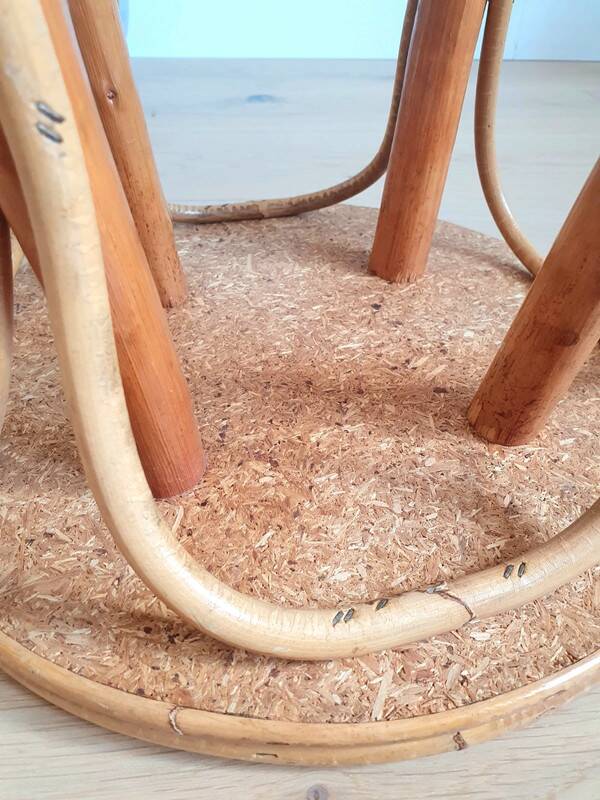 Vintage rattan and chestnut stool