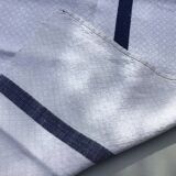 Old ecru Basque linen tea towel with navy blue stripes