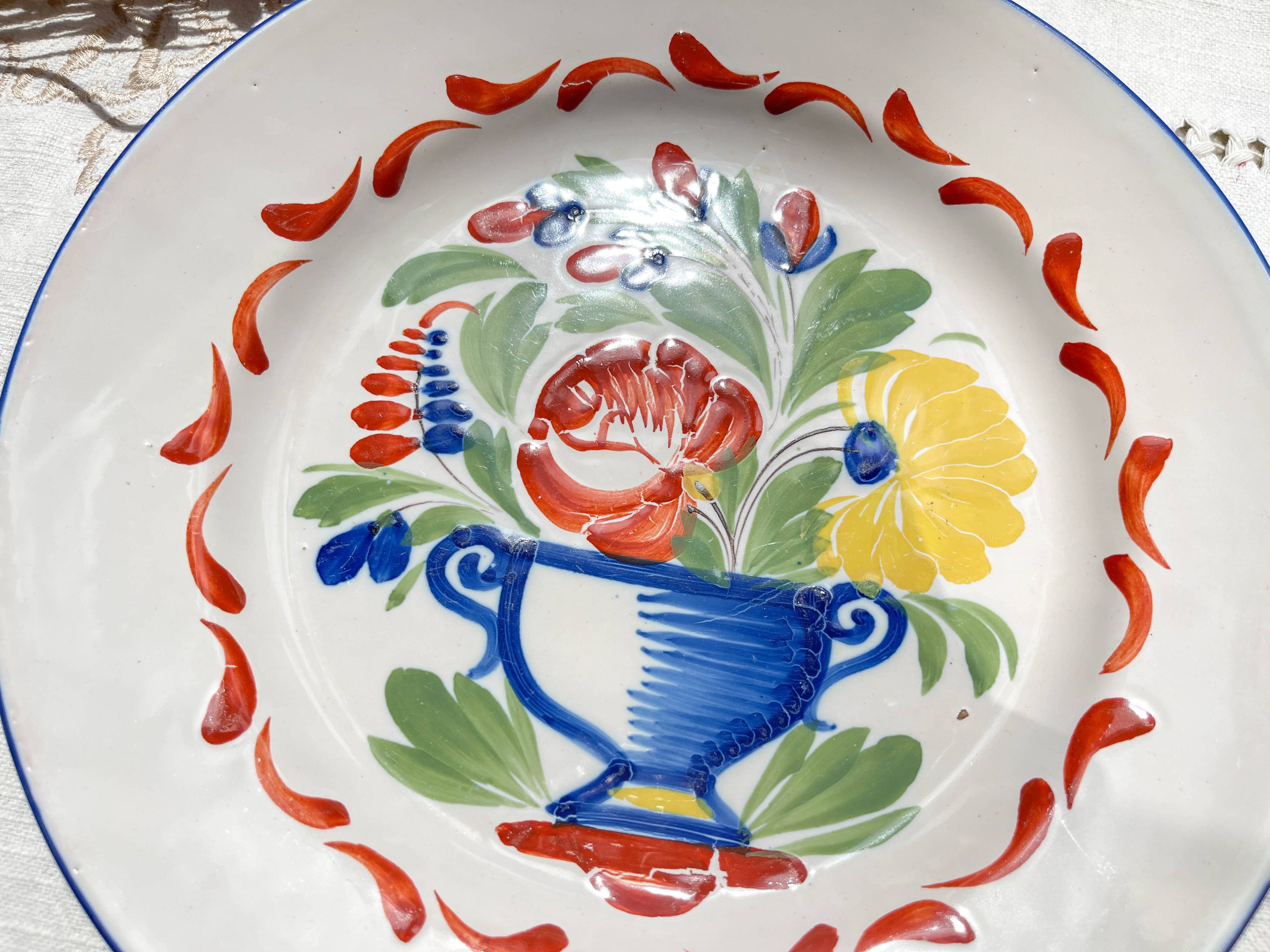 2 St Clement Luneville plates, 19th century, floral pattern