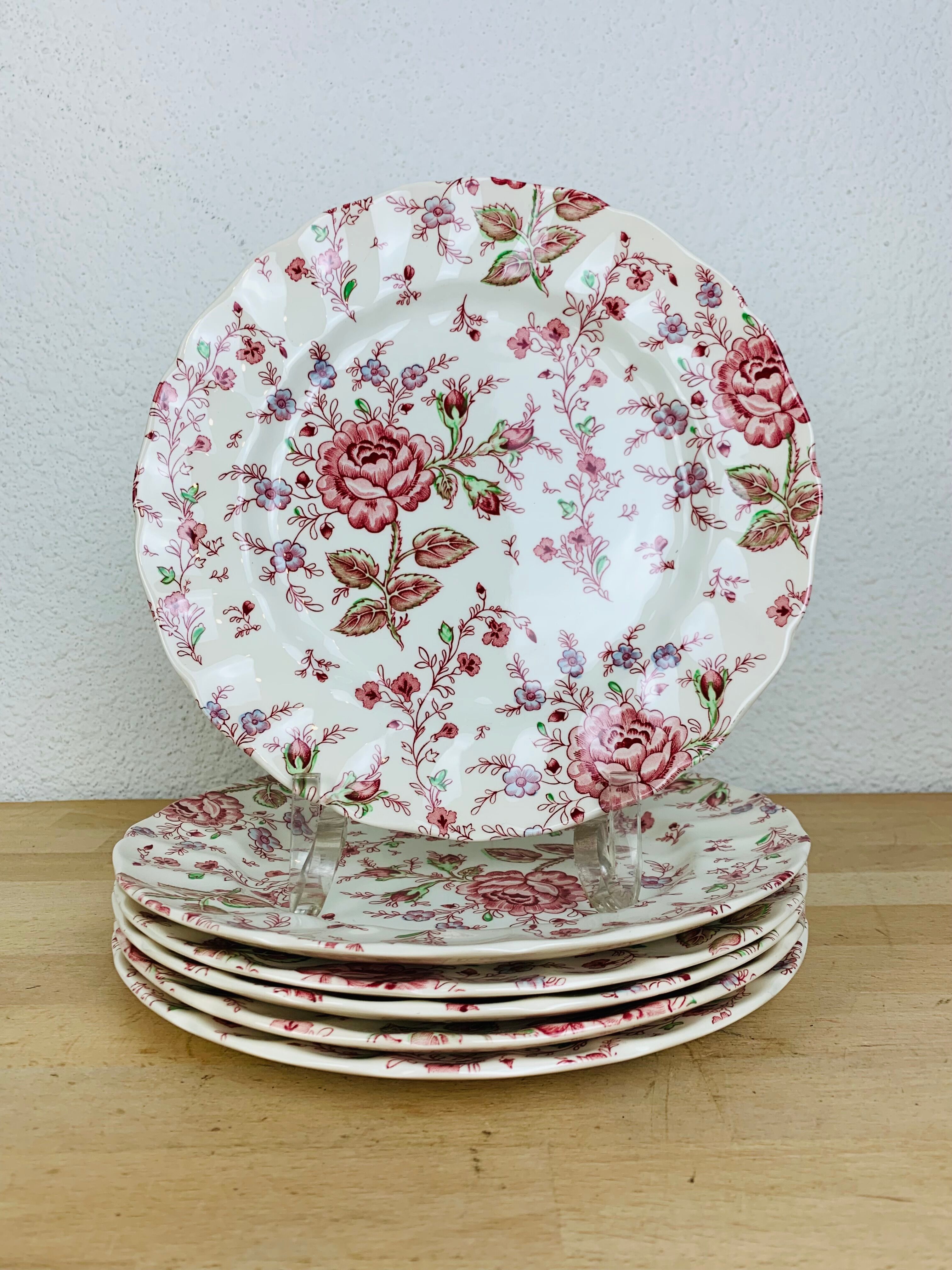 6 plates pink chintz johnson brothers English earthenware