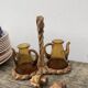 70's vinegar cruet in wood and glass