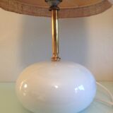 White ceramic ball lamp and beige wool lampshade / 70s