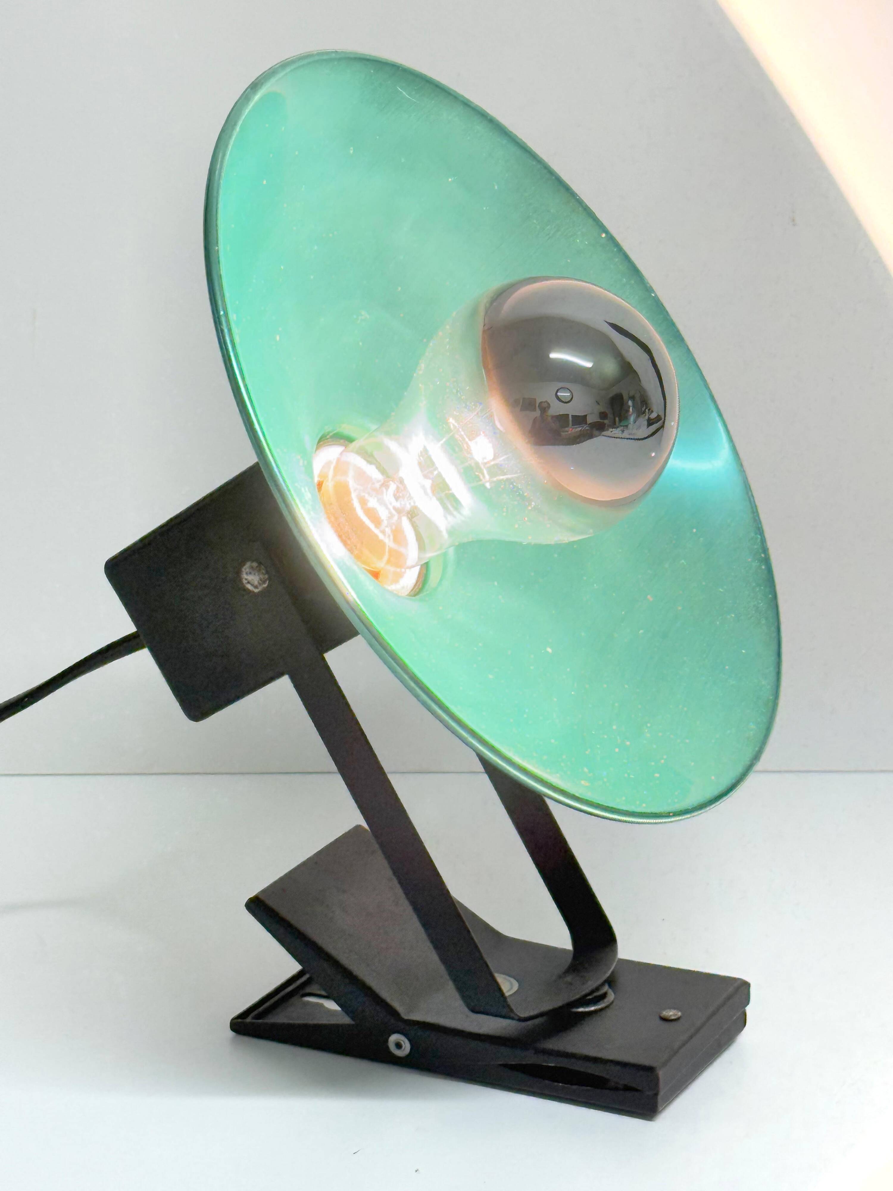 "LITA" Metal Wall Lamp Clamp Lamp with Green Reflector Vintage 70's