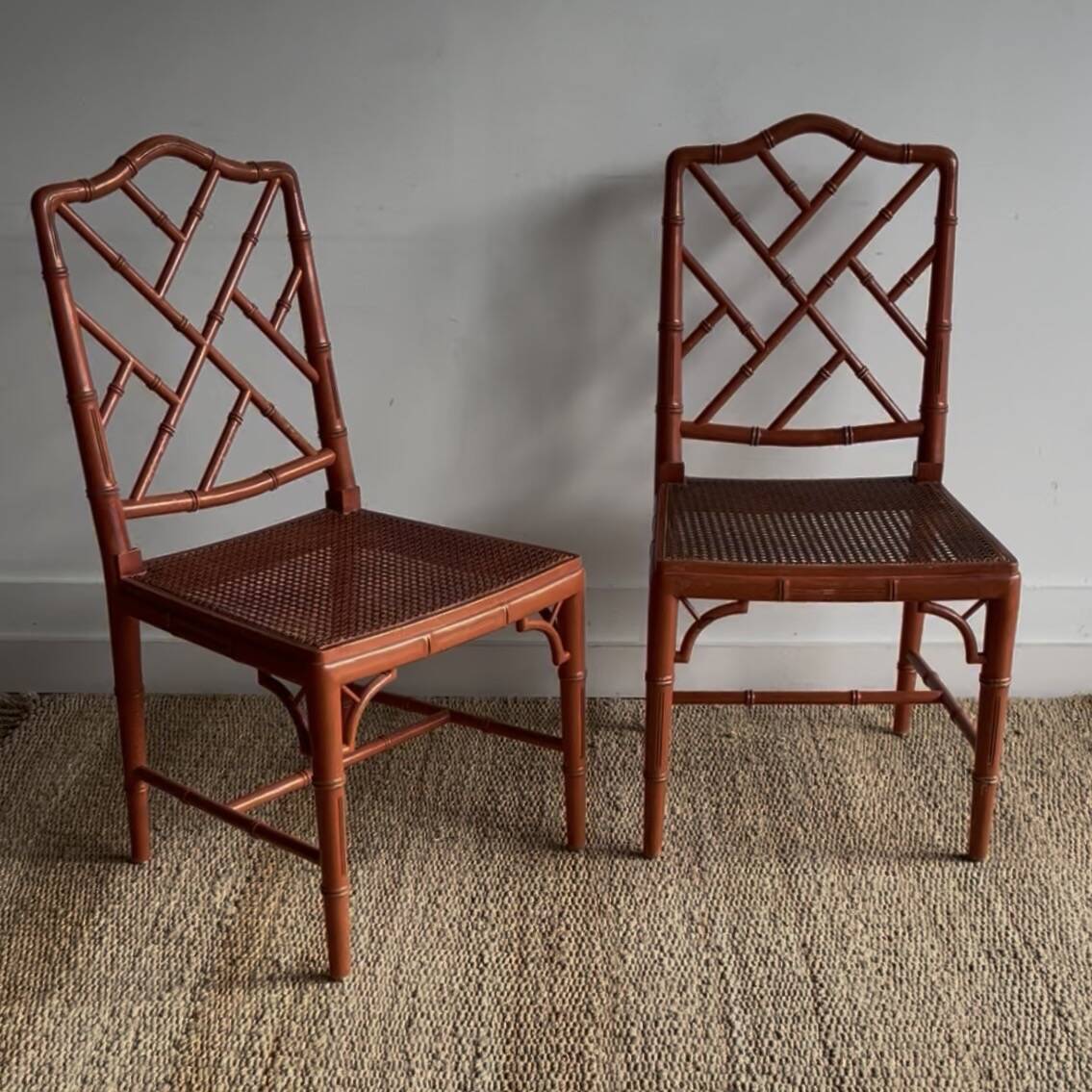 2 Faux Bamboo Dining chairs Chippendale Jonathan Adler
