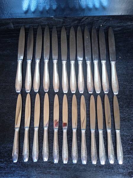 12 + 12 silver metal knives art deco period