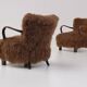 Caramel Scandinavian Art Deco Armchairs in Mongolian Sheepskin, 1950s