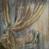 Oil on canvas signed female nude the curtain