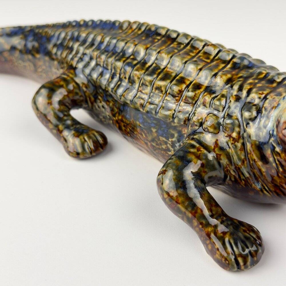 Vintage ceramic crocodile sculpture from Bassano, Italy, 1980s.
