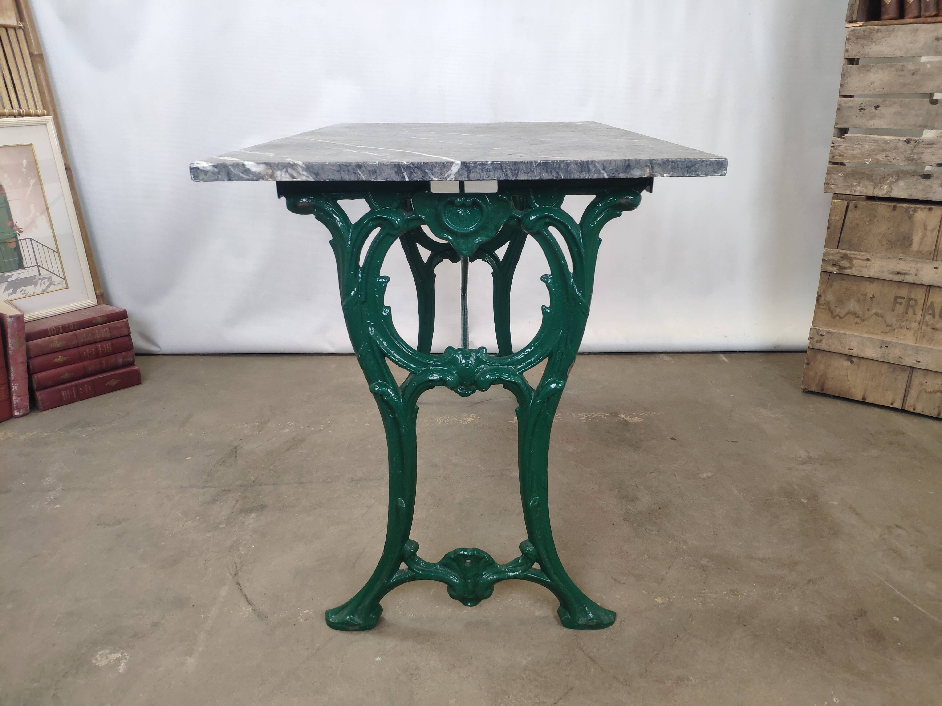 Wrought iron bistro table and vintage grey marble