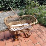 Vintage rattan Alsatian doll cradle bassinet