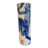 Silvia radu (1935) biscuit vase with blue enameled decoration of dancers