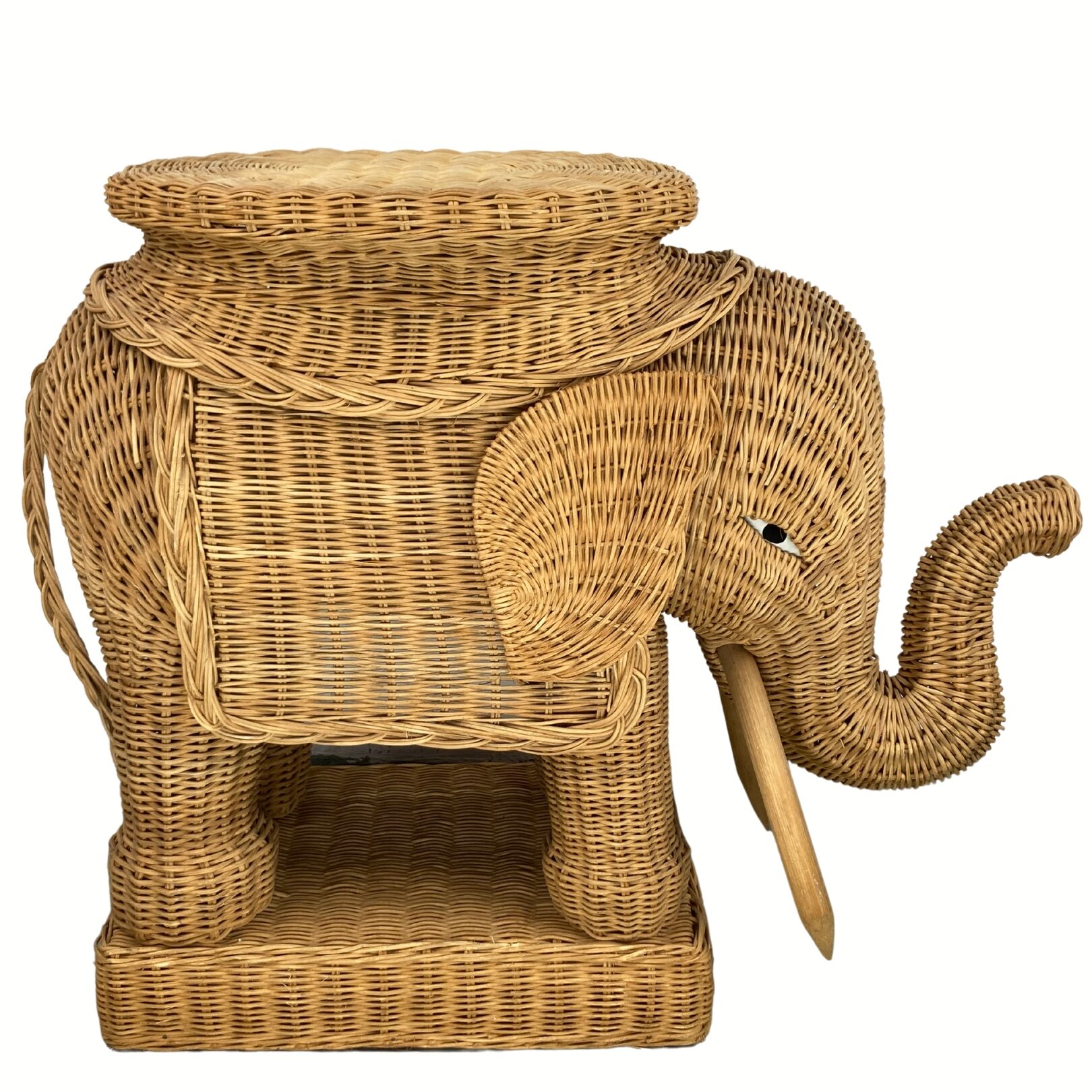 Rattan bamboo wicker elephant pedestal or side table, 1970s