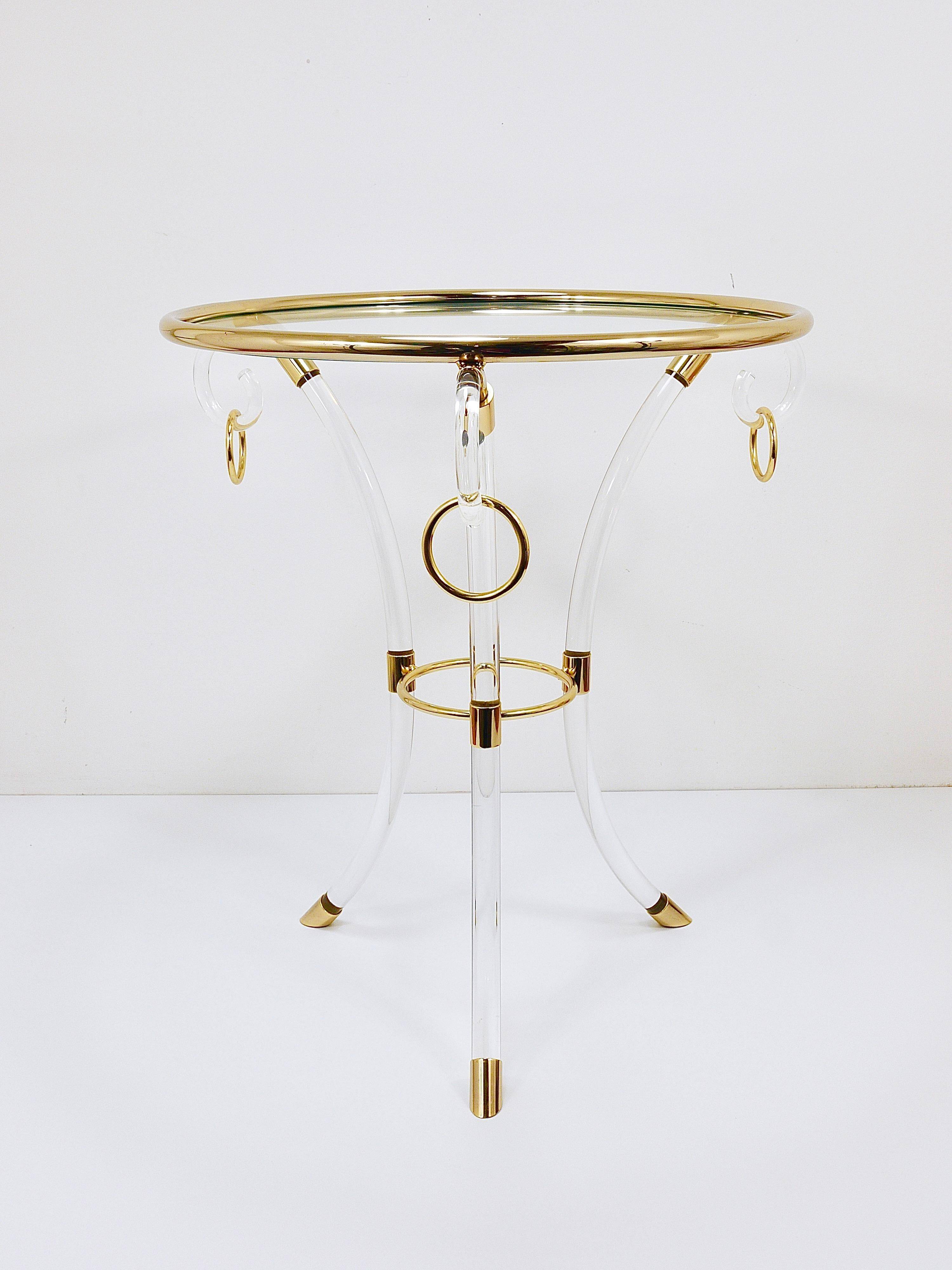 Table basse Tripode style Maison Jansen en lucite et métal doré