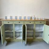 Antique green patinated grand buffet – 4 doors & 4 drawers – Wooden top
