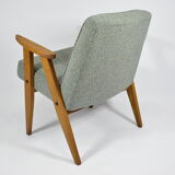 Armchair 366 by j. chierowski, green fabric, teak wood 1960