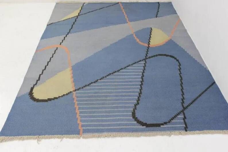 Geometric Modernist Kilim Carpet by Antonín Kybal, 1960s