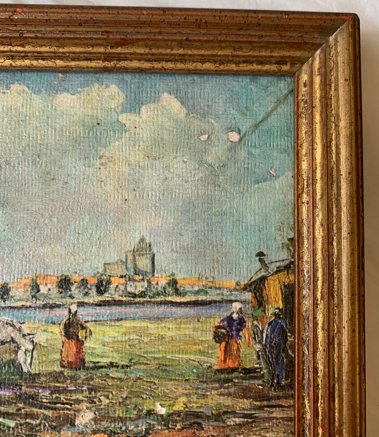 Ancienne peinture camp de gitans vintage