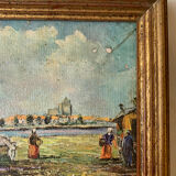 Ancienne peinture camp de gitans vintage