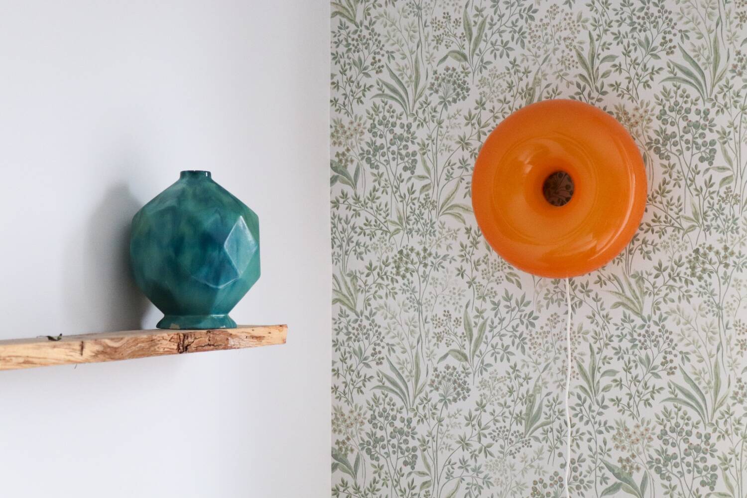 Antique blue ceramic origami ball vase