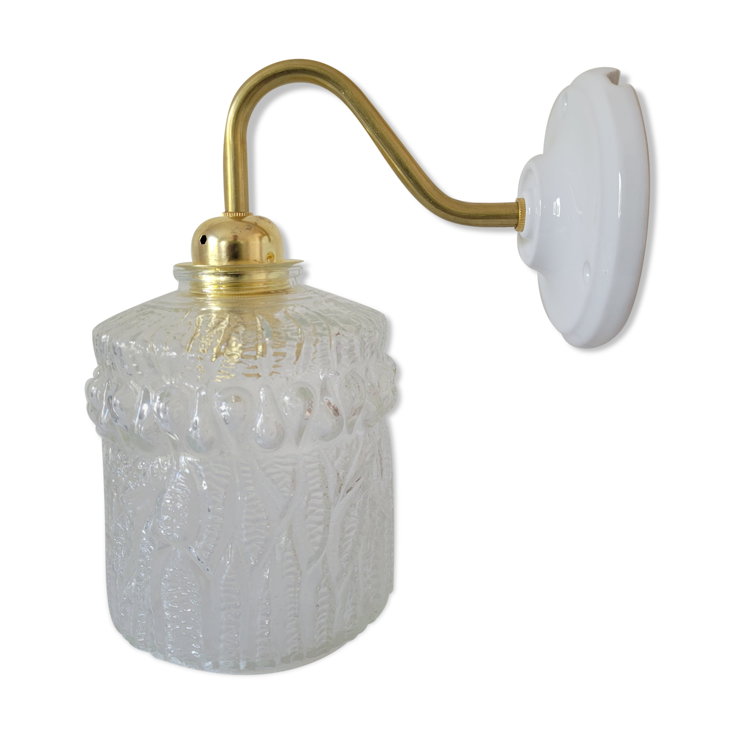 Porcelain, brass and glass wall lamp