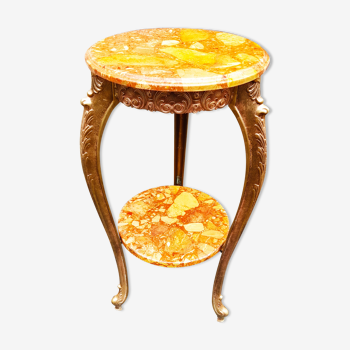 Bronze tripod pedestal table, with two removable trays in multicolored marble